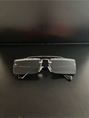 Miu Miu Crystal-Embellished Silver/Black Rimless Sunglasses, One Size